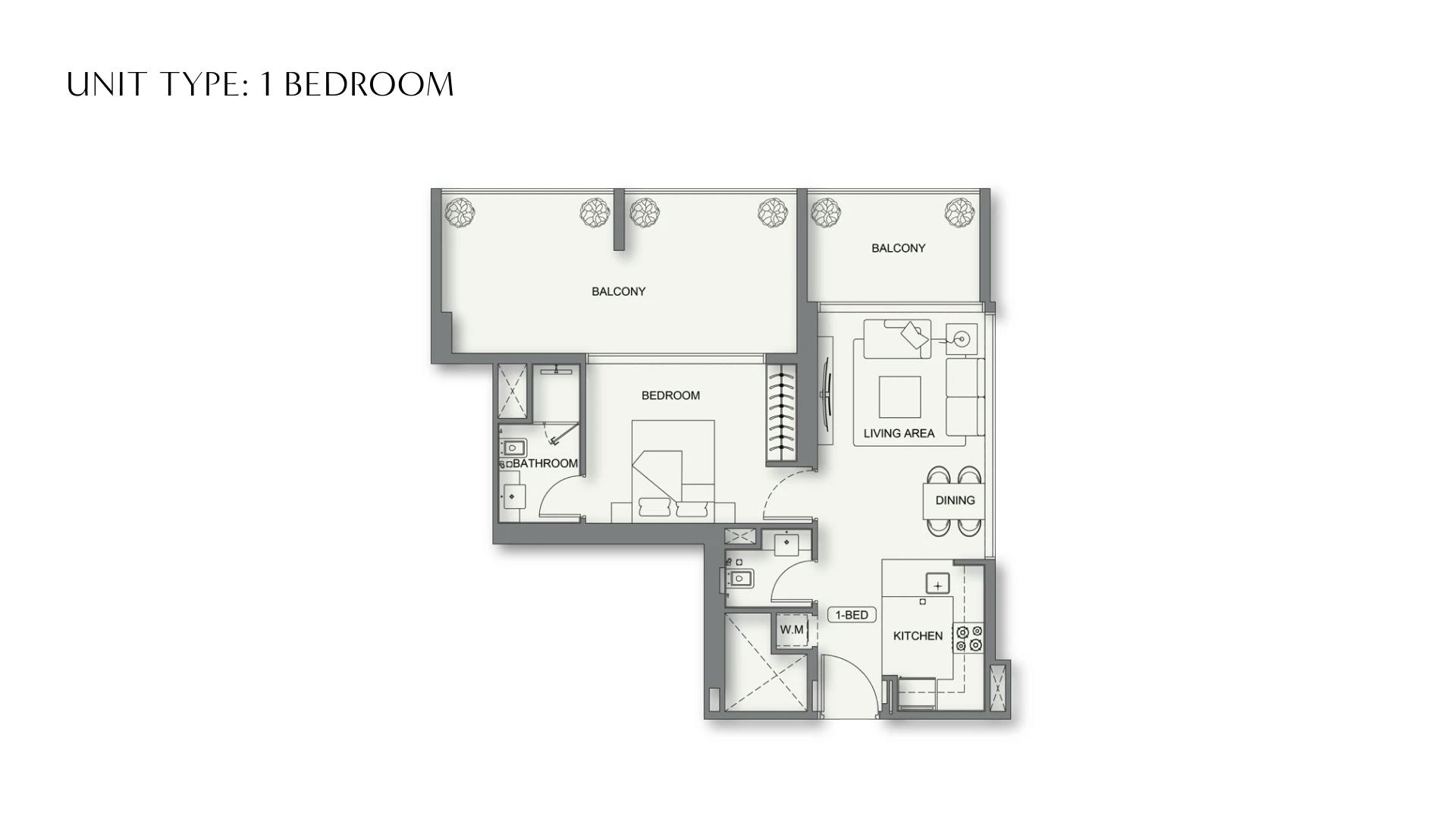 1 Bedroom floor plan at Binghatti Cullinan