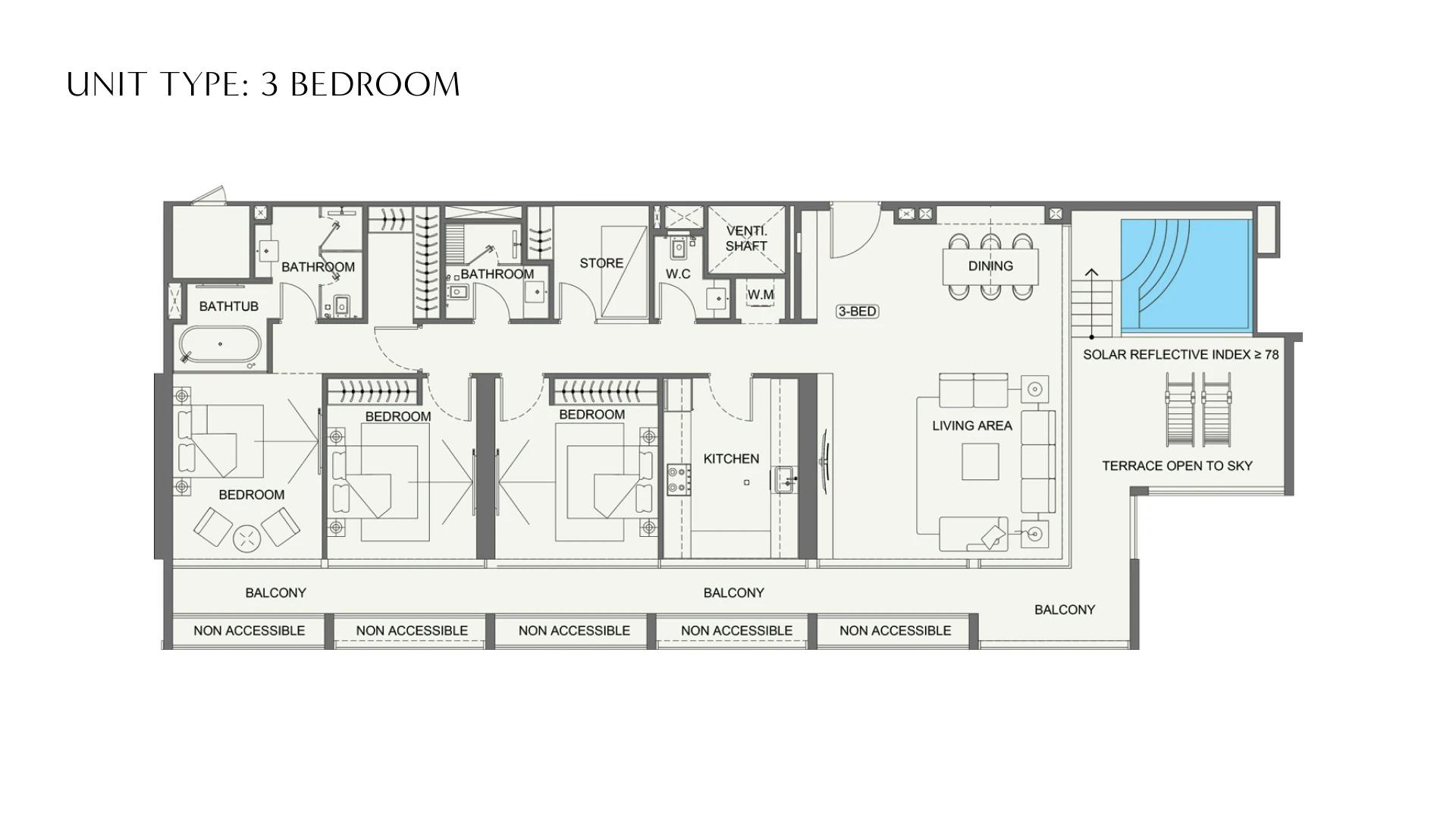 3 Bedroom floor plan at Binghatti Cullinan