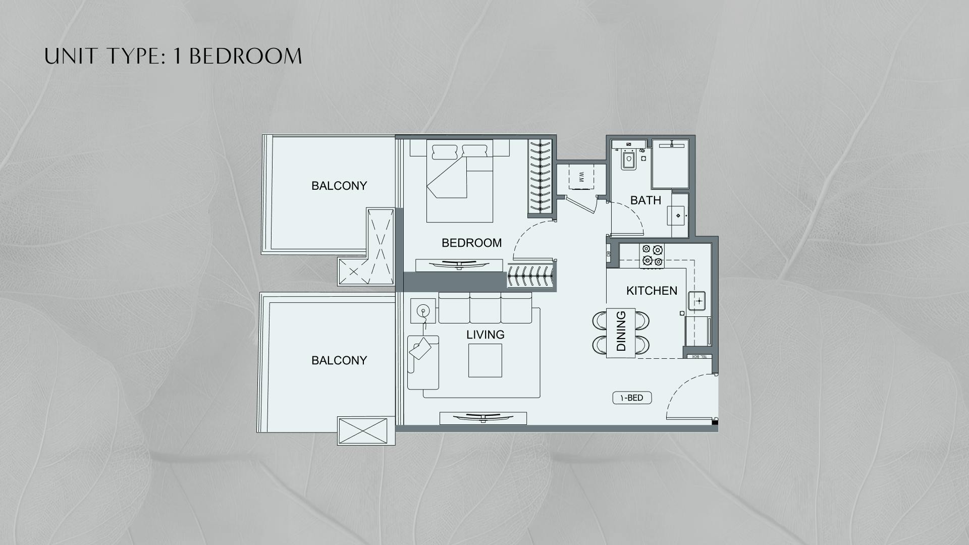 1 Bedroom floor plan at Binghatti Etherea