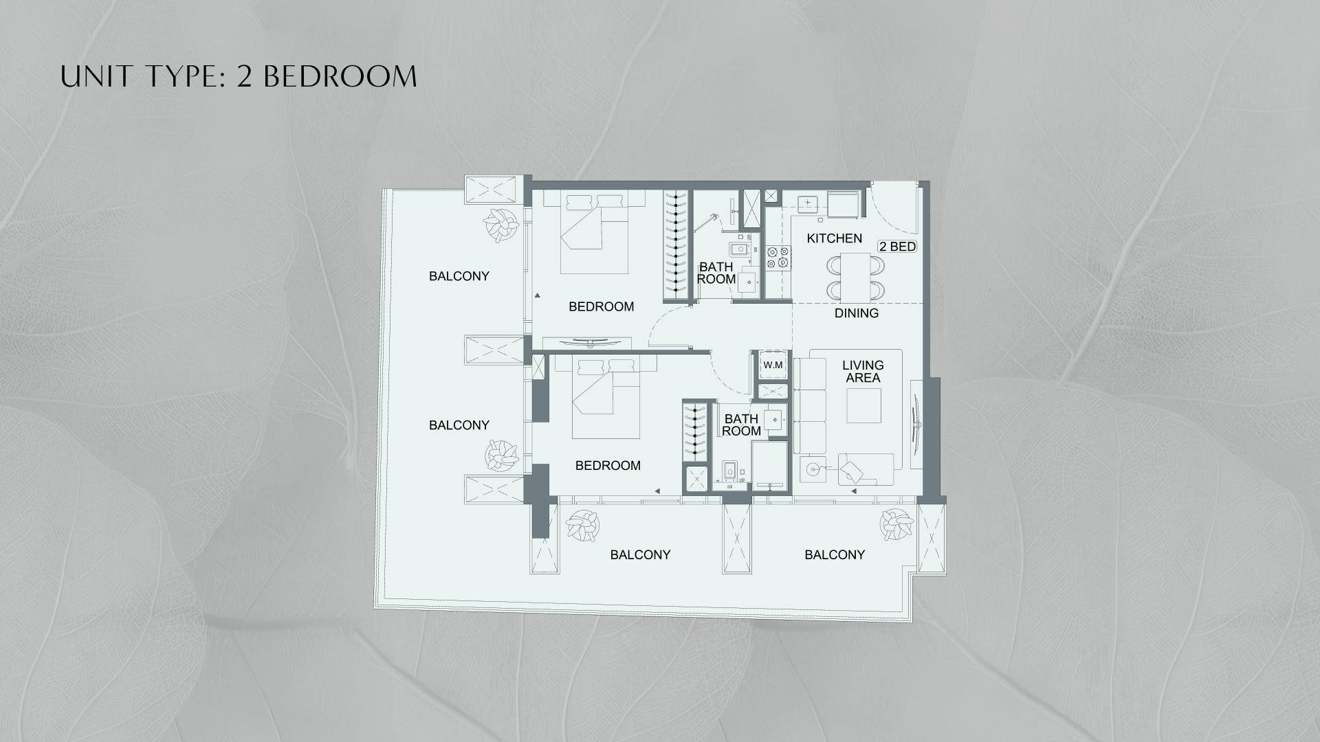 2 Bedroom floor plan at Binghatti Etherea