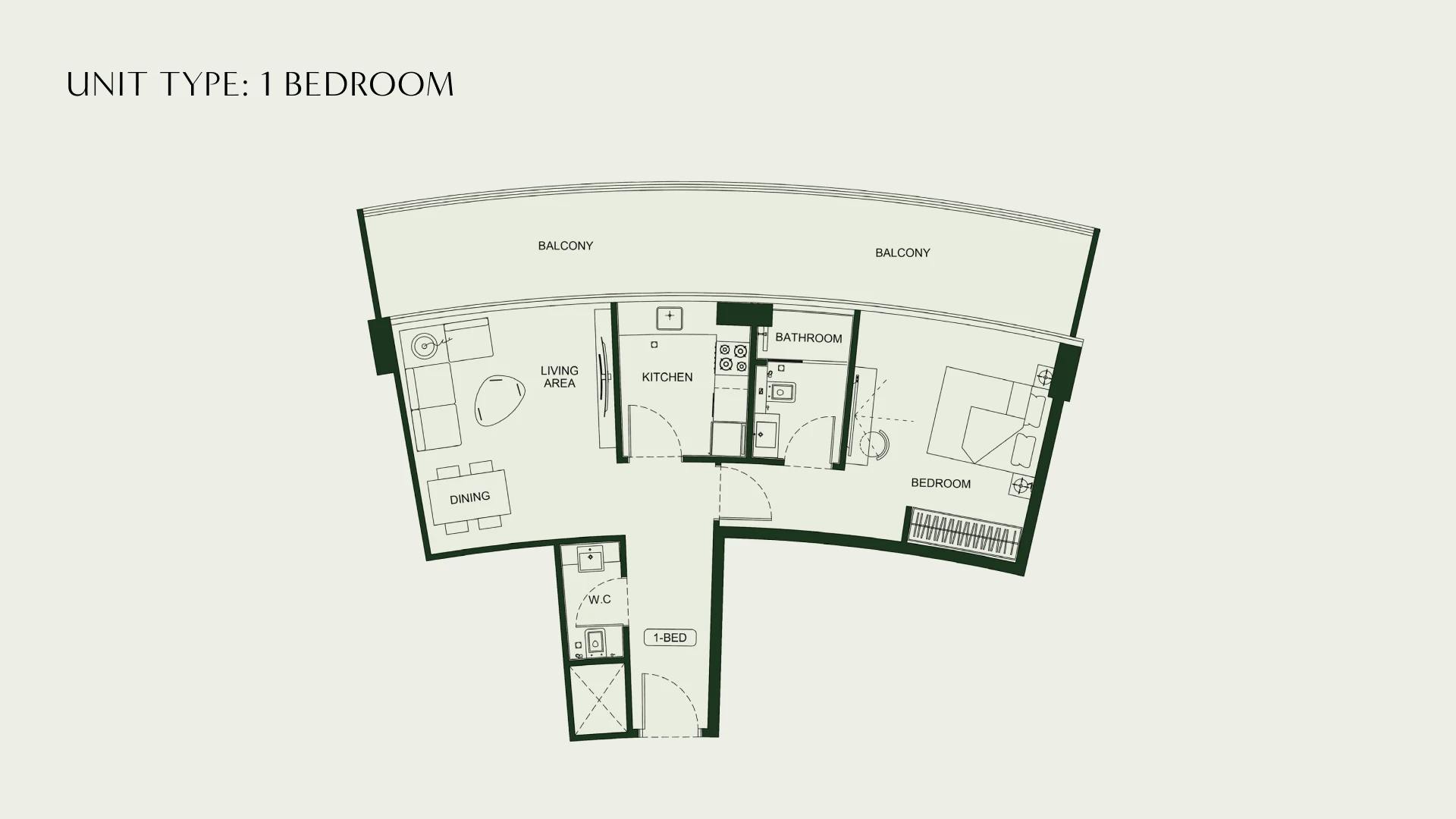 1 Bedroom floor plan at Binghatti Hillcrest
