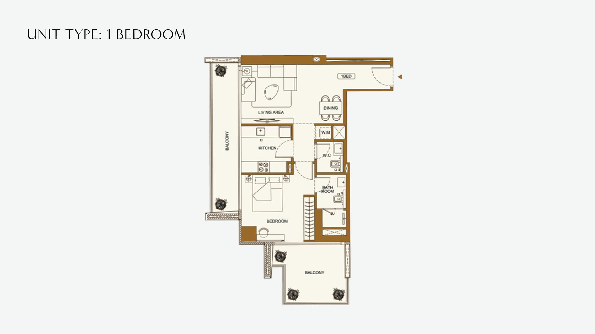 1 Bedroom floor plan at Binghatti Luxuria