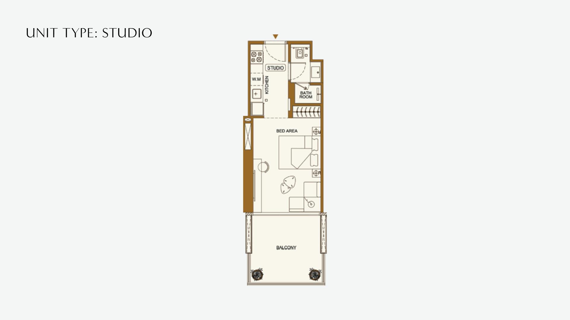 Studio floor plan at Binghatti Luxuria