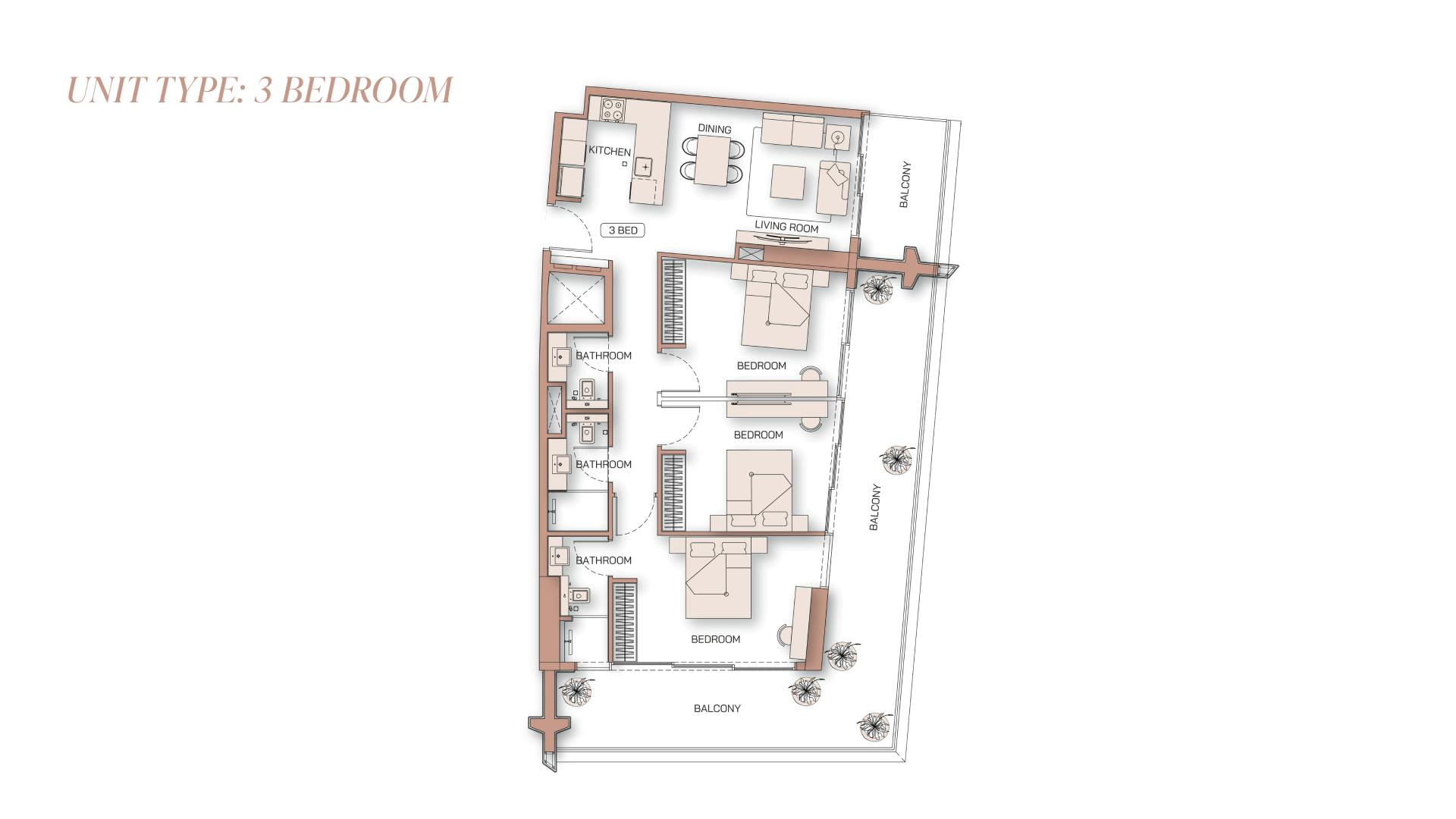 3 Bedroom floor plan at Binghatti Pinnacle