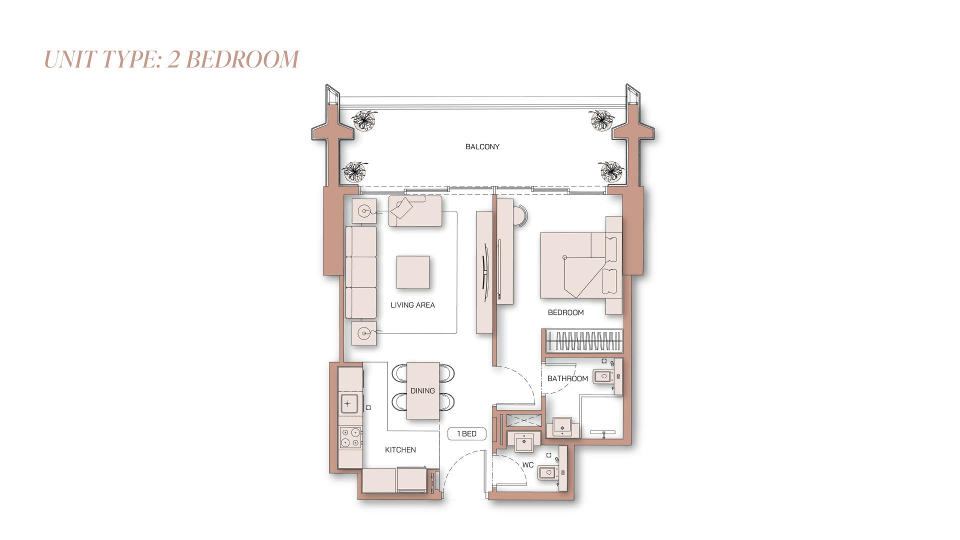 2 Bedroom floor plan at Binghatti Pinnacle
