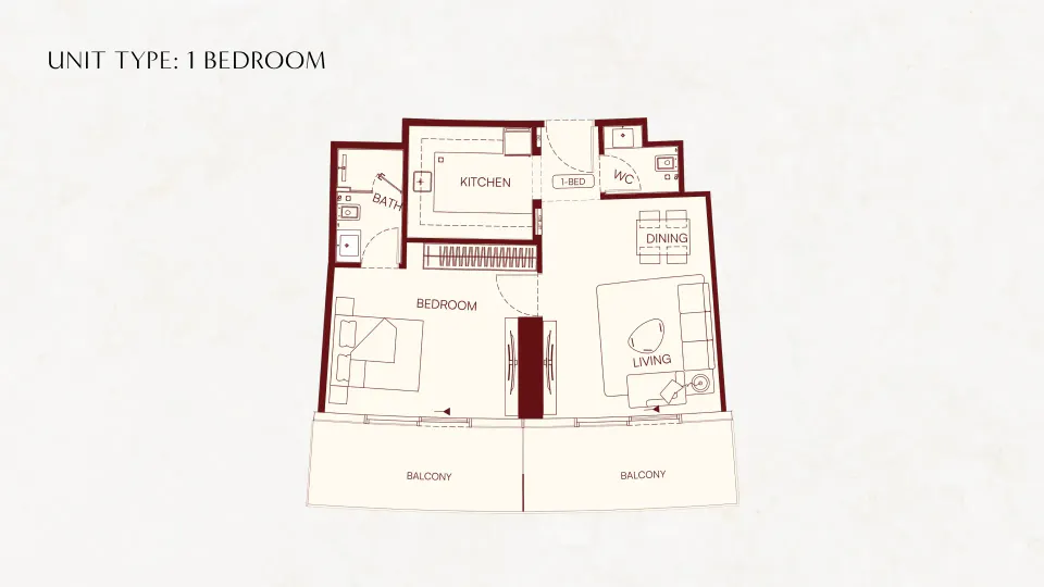 1 Bedroom floor plan at Binghatti Skyflame