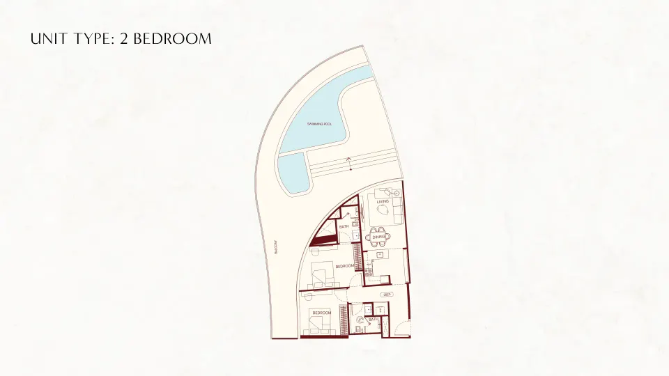 2 Bedroom floor plan at Binghatti Skyflame