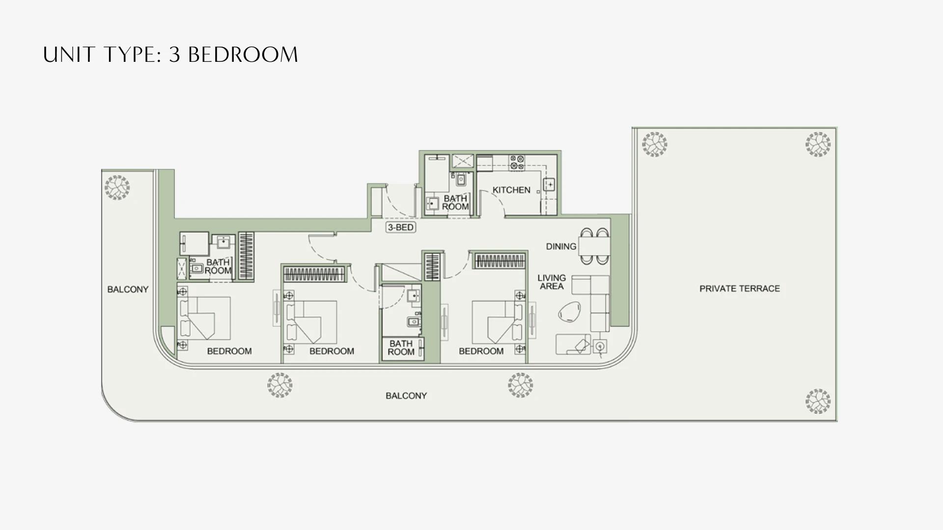 3 Bedroom floor plan at Binghatti Skyterraces
