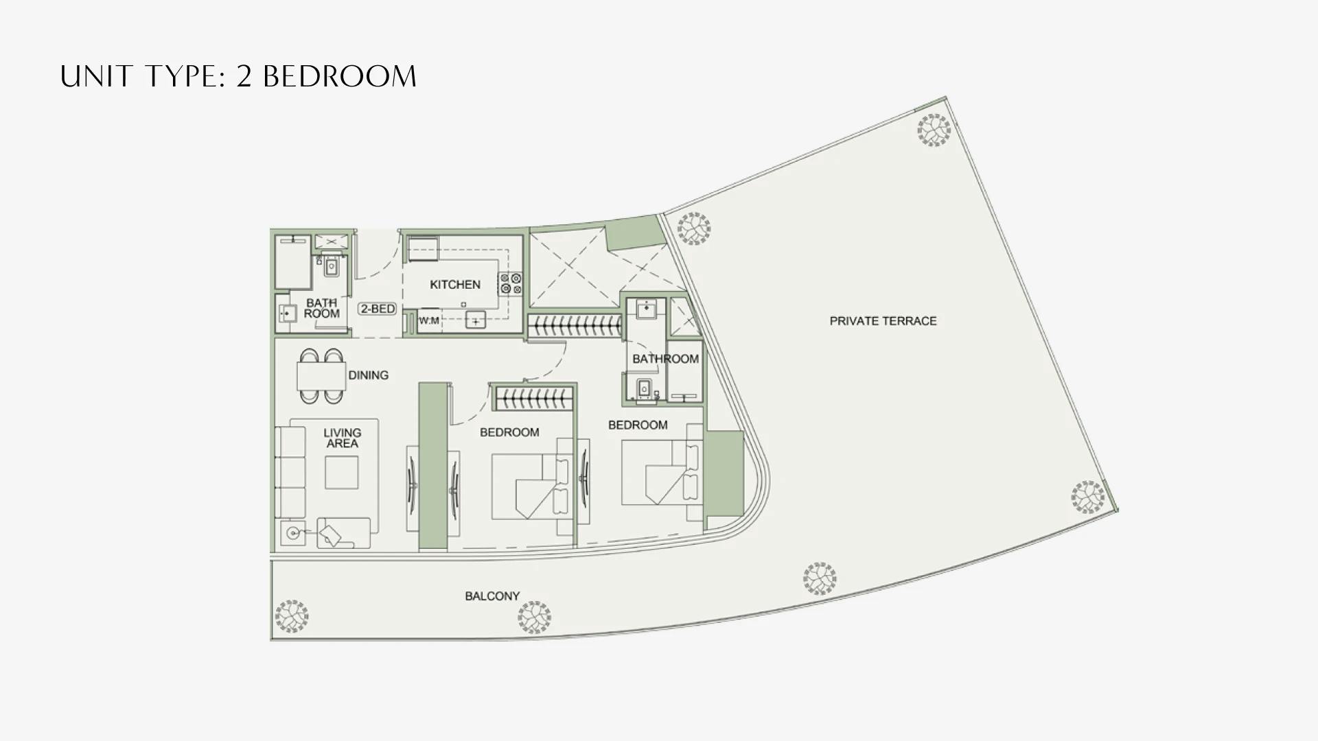 2 Bedroom floor plan at Binghatti Skyterraces