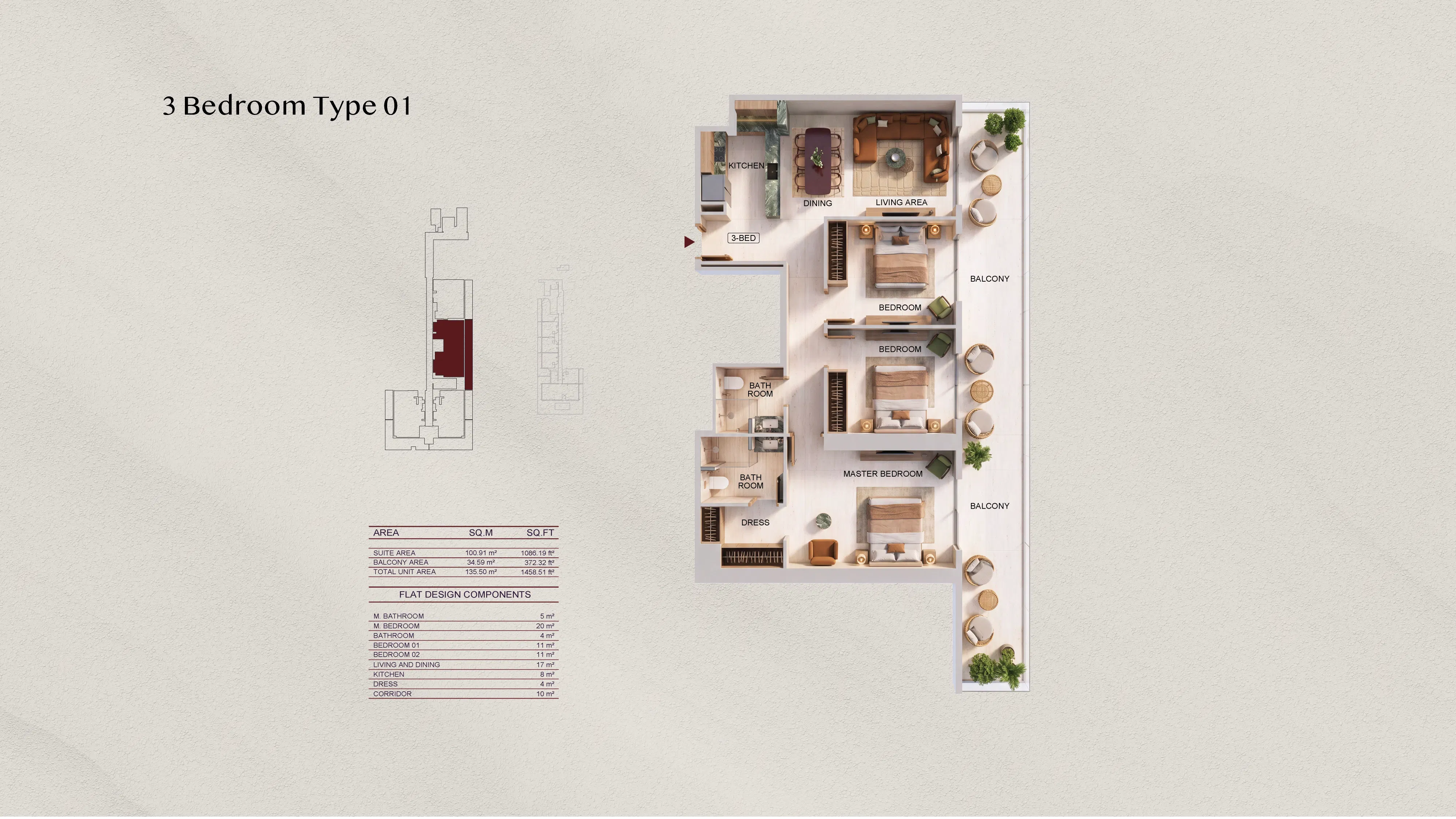binghatti spectre three bedroom floor plan