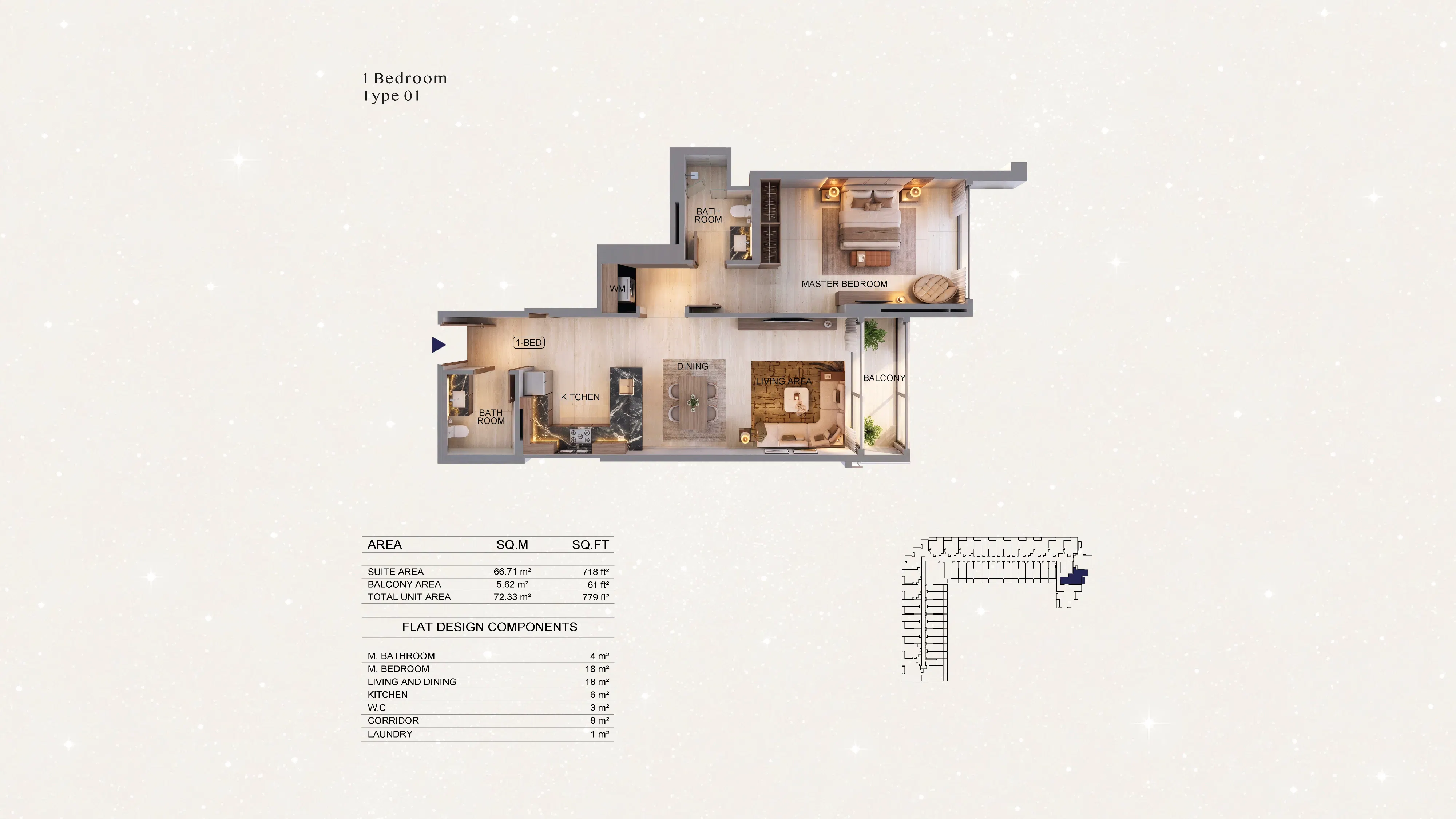 binghatti starfall one bedroom floor plan