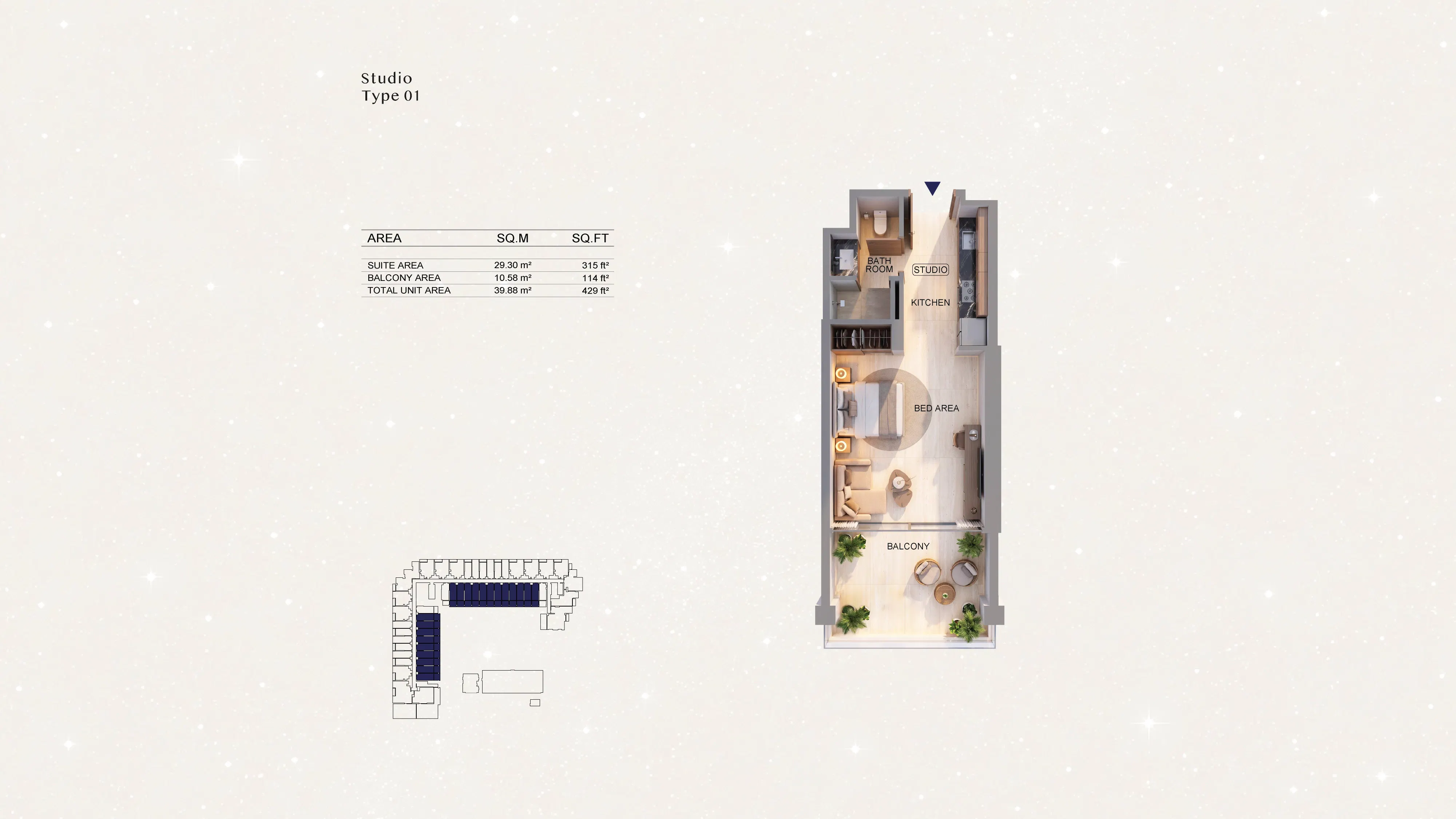 binghatti starfall studio floor plan