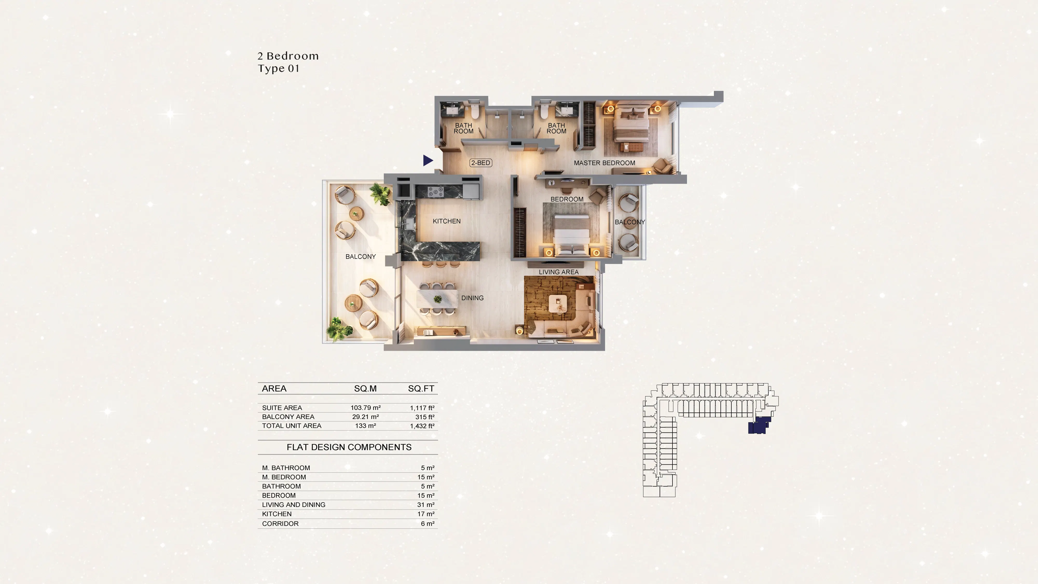 binghatti starfall two bedroom floor plan