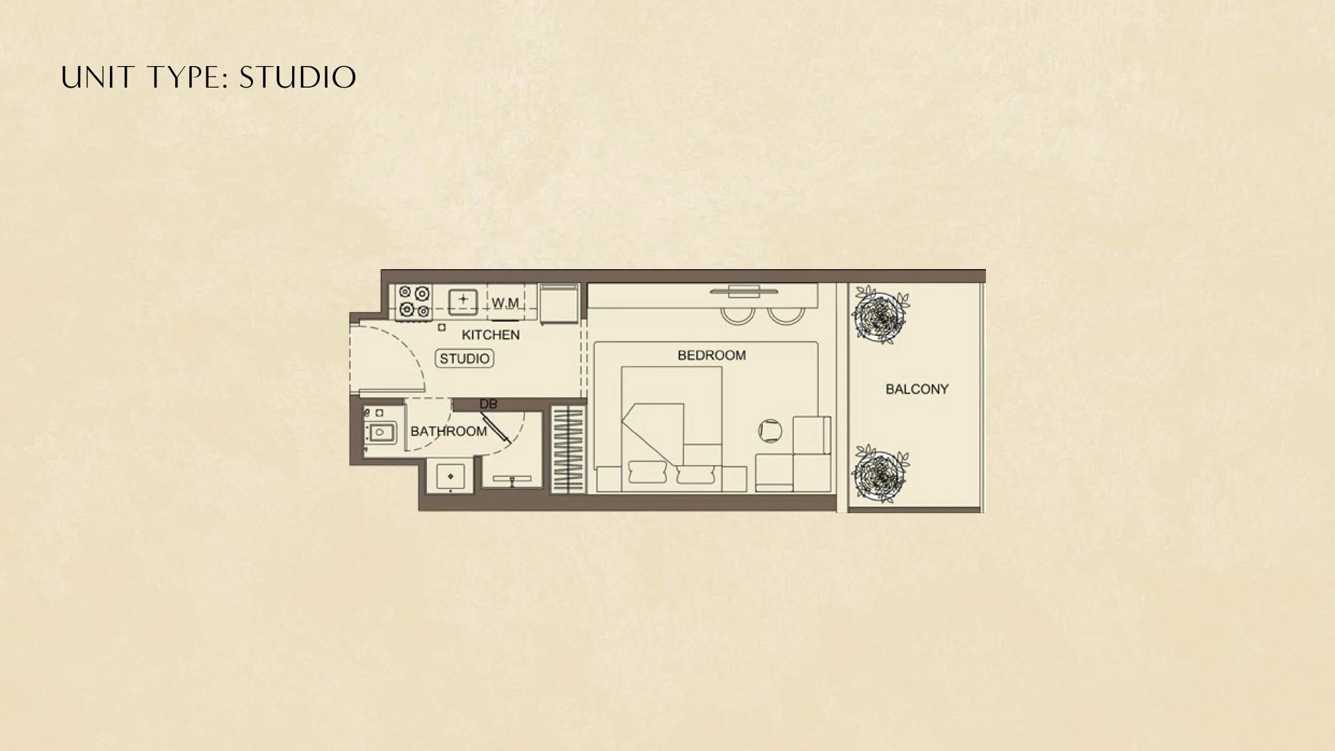 Studio floor plan at Binghatti Titania