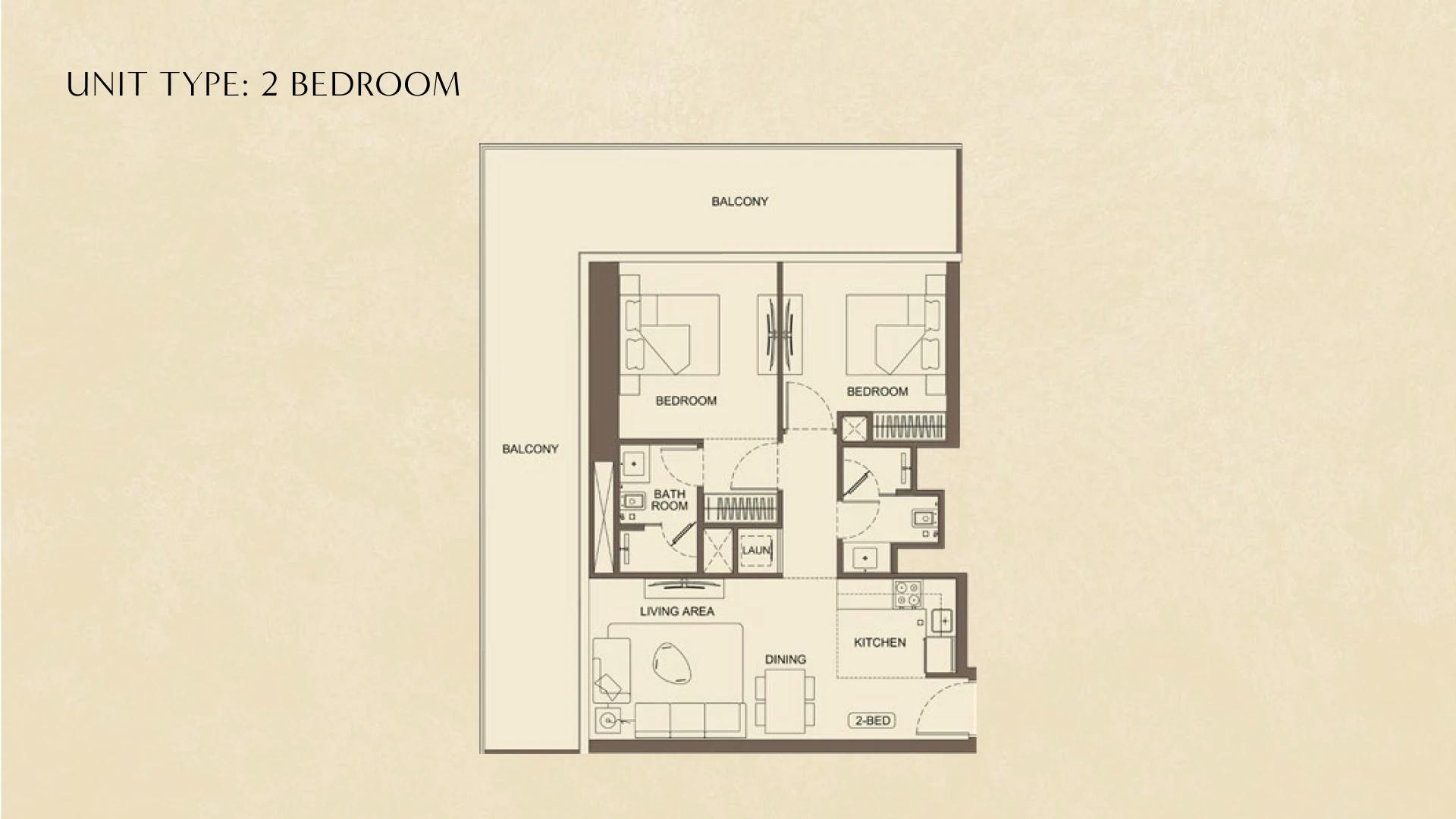2 Bedroom floor plan at Binghatti Titania