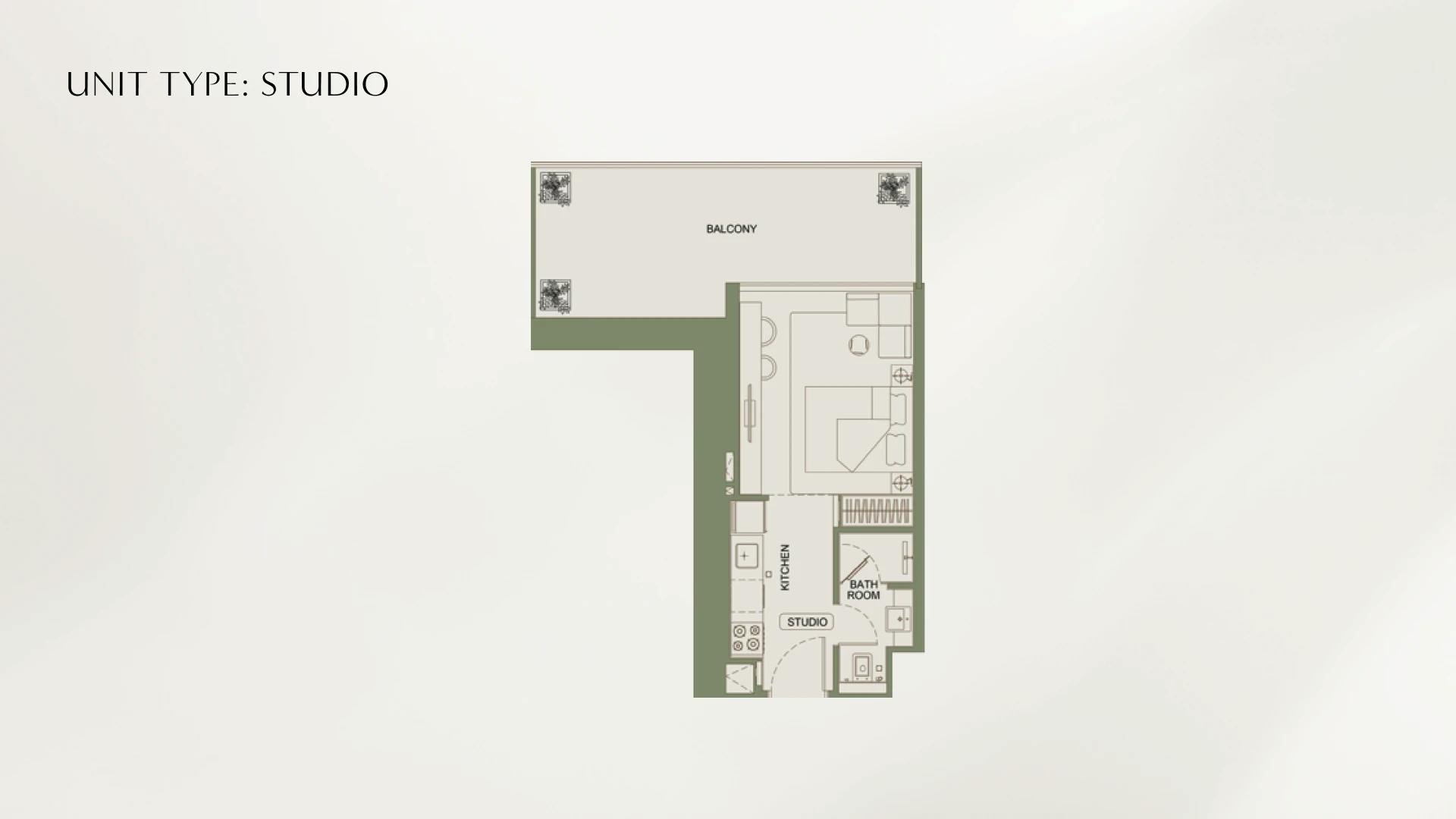 Studio floor plan at Binghatti Vintage