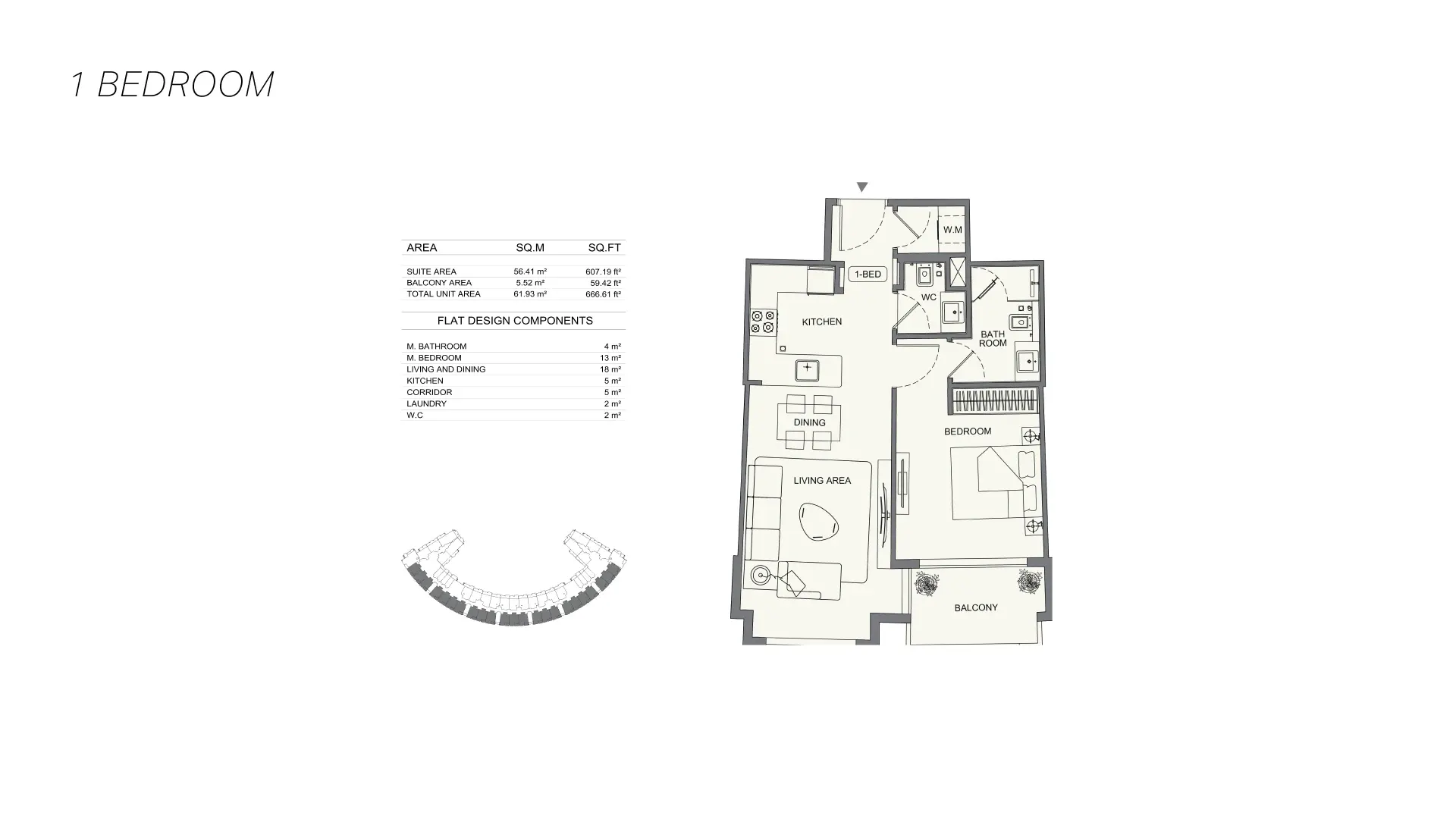 1 Bedroom floor plan at Binghatti Wraith
