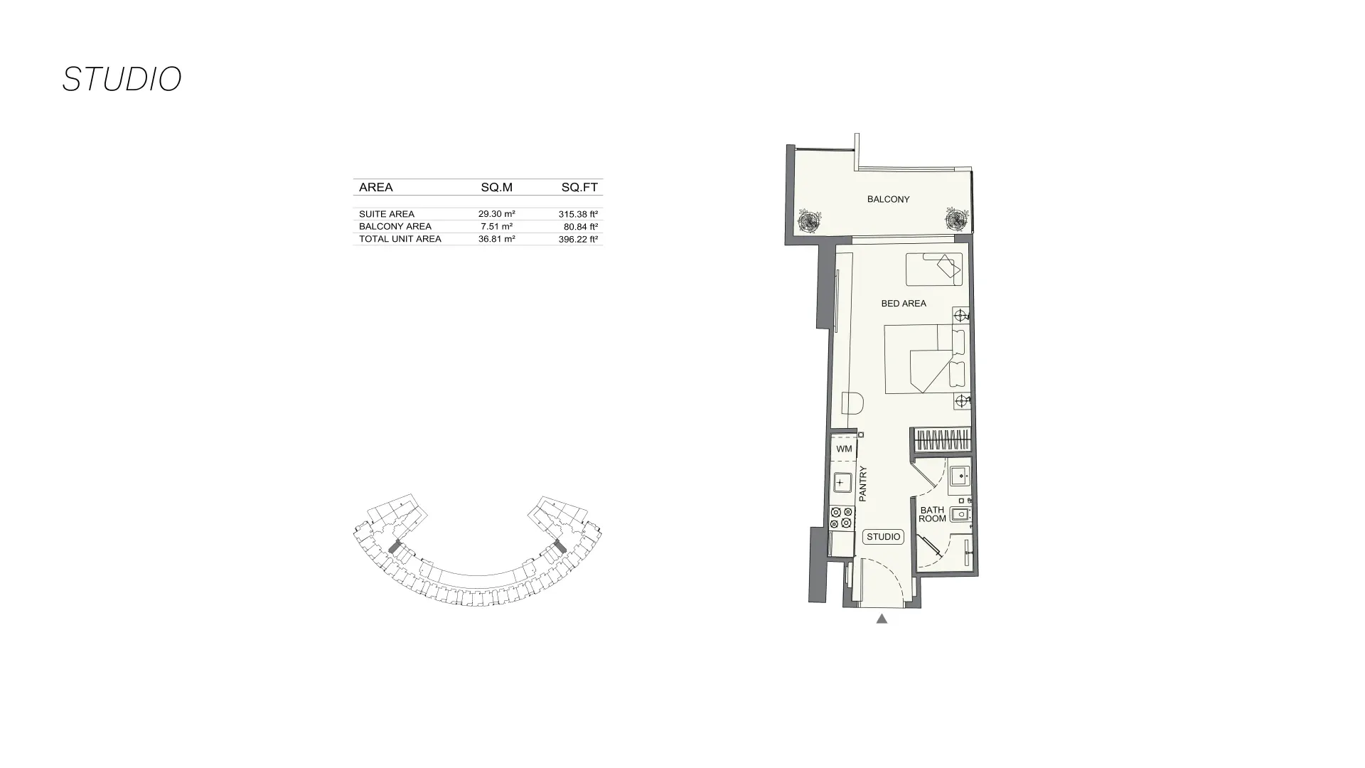 Studio floor plan at Binghatti Wraith