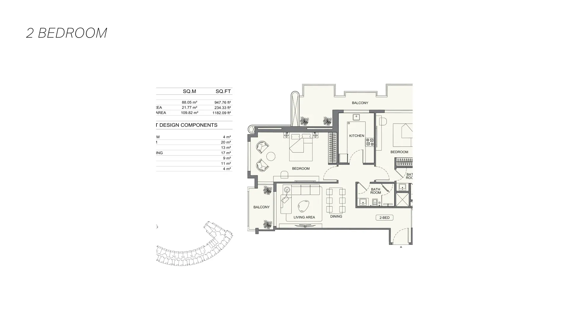 2 Bedroom floor plan at Binghatti Wraith