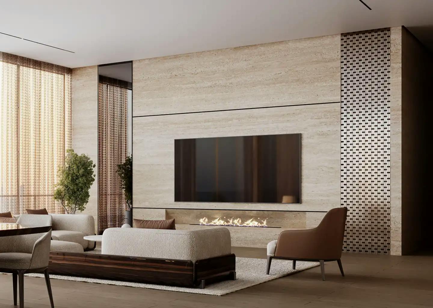 One By Binghatti Living Room