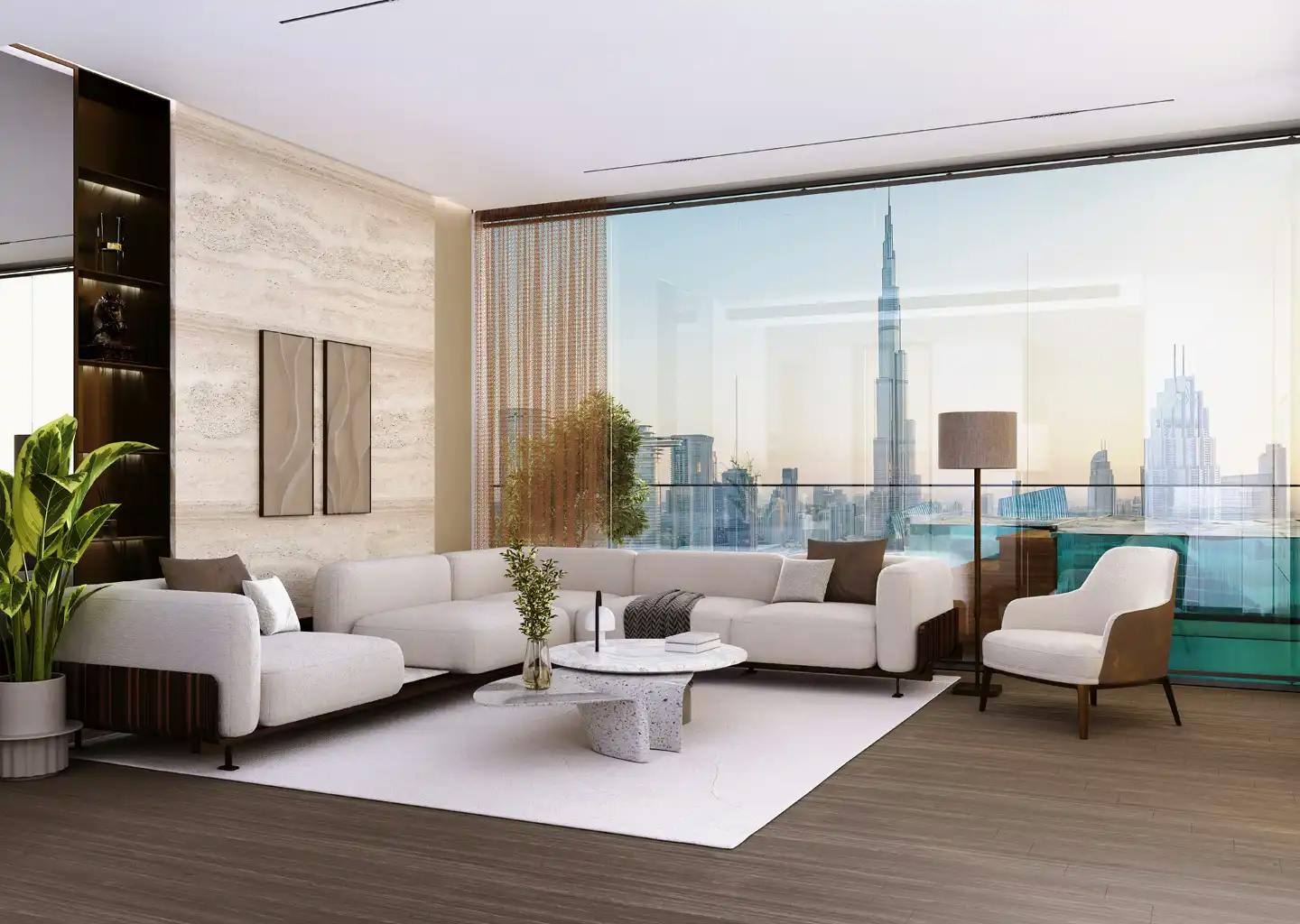 One By Binghatti Living Room