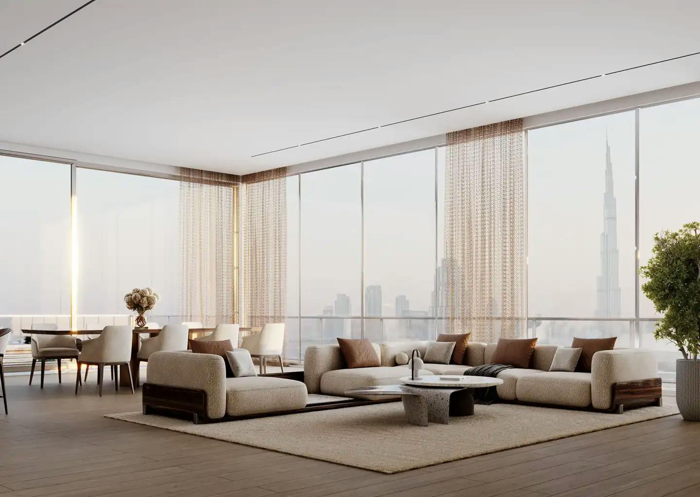 One By Binghatti Living Room